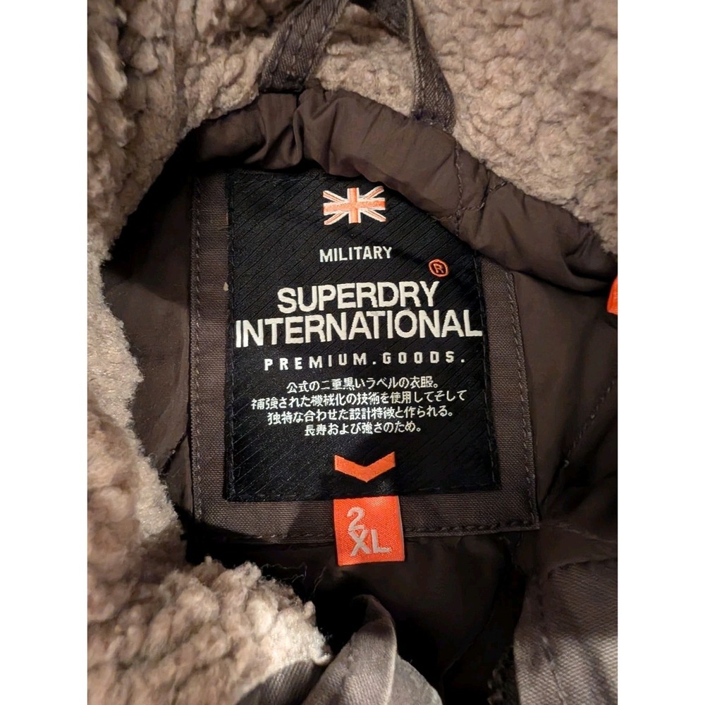 Superdry International Mens Military Parka Faux Fur Hood Button Zip Size 2XL - Picture 8 of 10